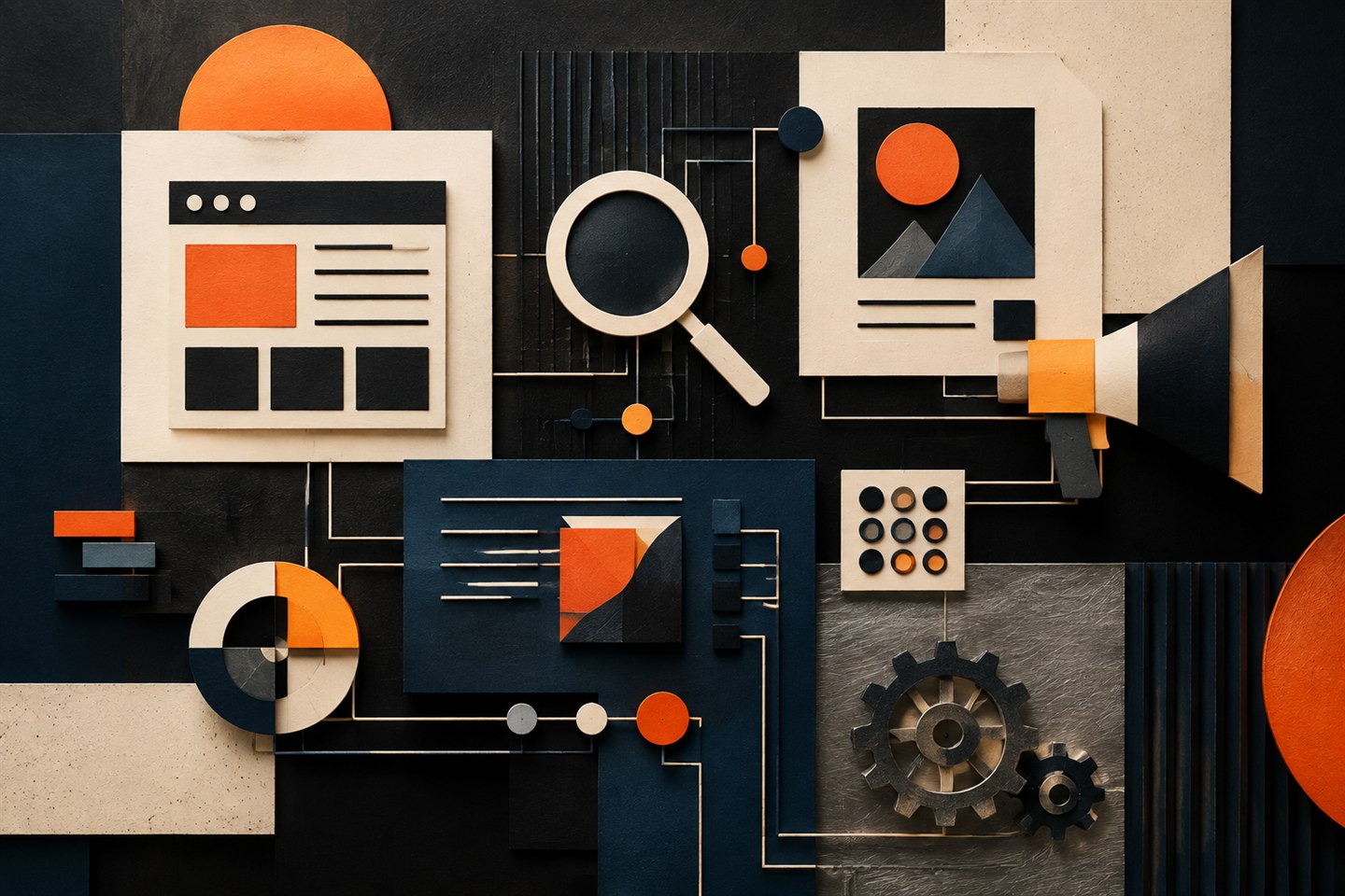 Sistema visual que conecta web, búsqueda, publicidad y automatización