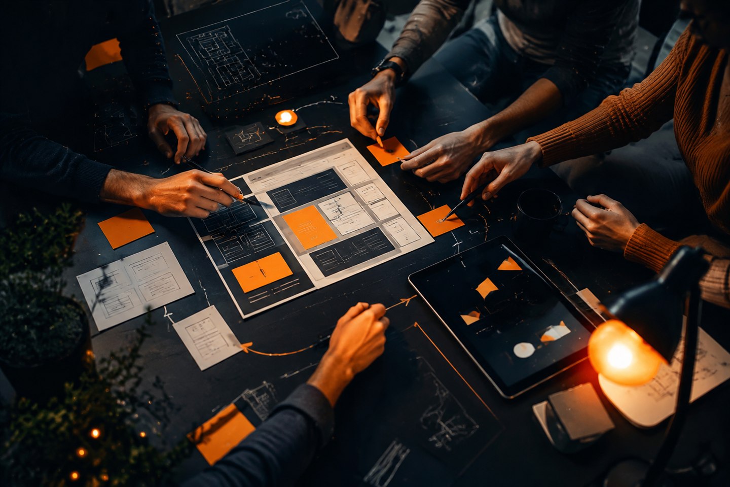 Manos de un equipo trabajando sobre una estrategia digital